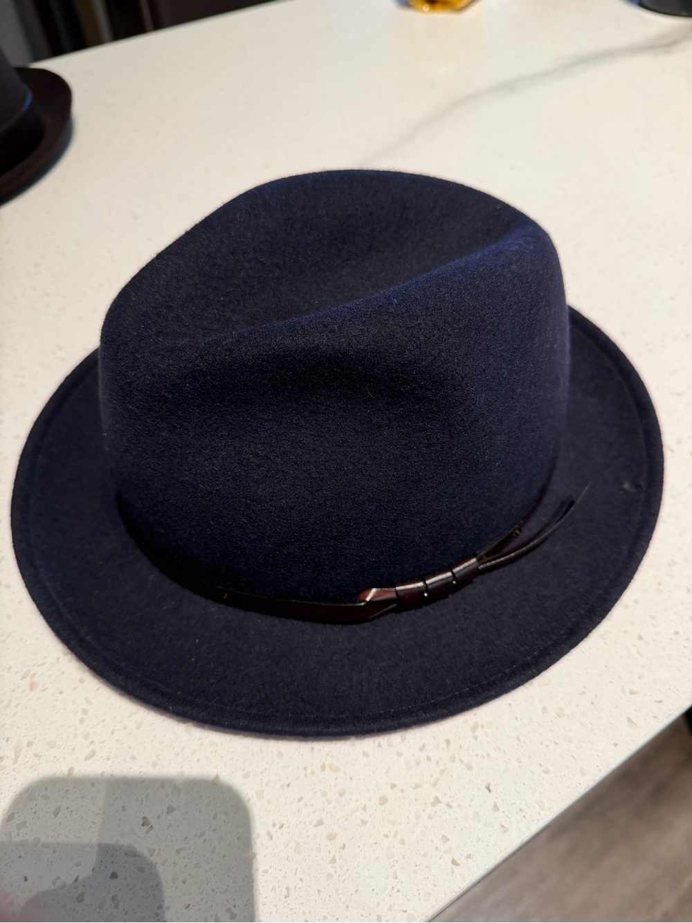Classic Navy Wool Fedora Hat - Men